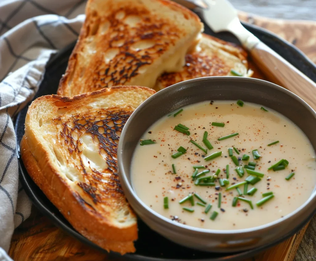 Grilled cheese sandwich with potato soup